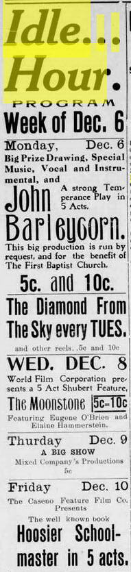 Idle Hour Theater - Dec 3 1915 Ad